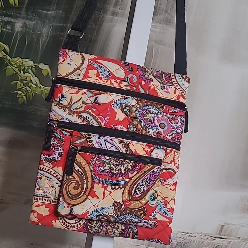 Bright colorful floral paisley ipad tablet travel padded carrying cross body bag